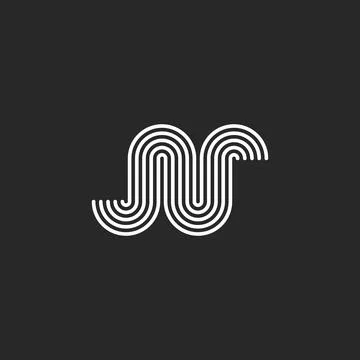 Letter N logo initial monogram, linear waves shape pattern, smooth parallel b Stock Illustration