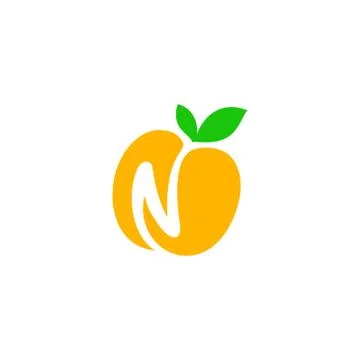Letter n logo inside a fruit with two leaves Stock Illustration