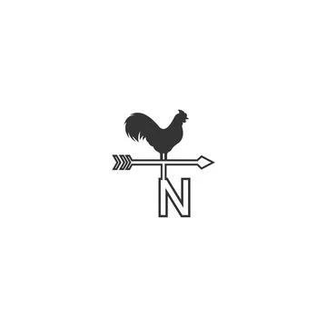 Letter N logo with rooster wind vane icon design vector Illustration