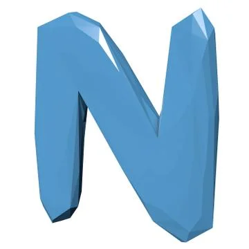 Letter N in Low Poly Style on white background.3D Rendering Stock Illustration
