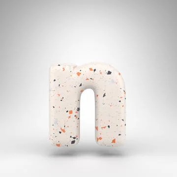 Letter N lowercase on white background. 3D letter with terrazzo pattern textu Illustrazione stock