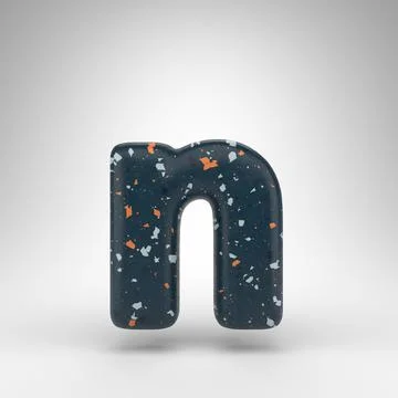 Letter N lowercase on white background. 3D letter with blue terrazzo pattern  Stock Illustration
