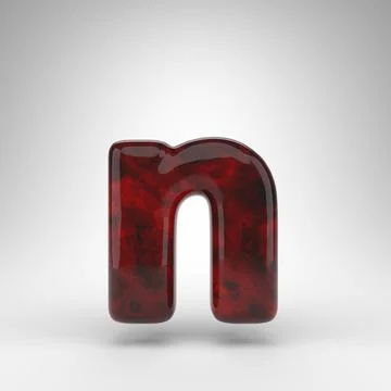 Letter N lowercase on white background. Red amber 3D letter with glossy surface. イラスト素材
