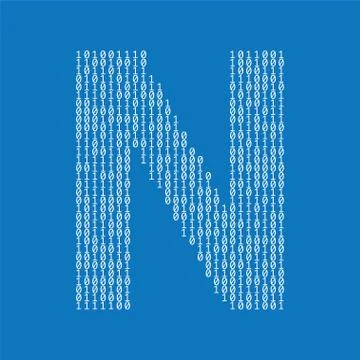 Letter N made from binary code digits. Technology background Illustrazione stock