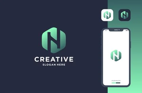 Letter n negative space logo design for business brand inspiration Stock Illustration