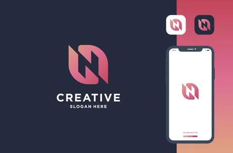 Letter n negative space logo design inspiration Stock Illustration