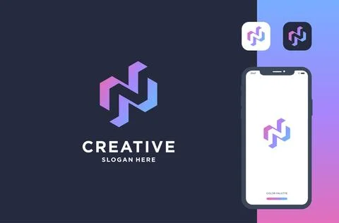 Letter n negative space logo design Stock Illustration