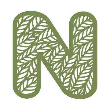Letter N with a pattern of leaves.  Stock Illustration