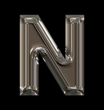 Letter N rounded shiny silver isolated on black Stock Illustration