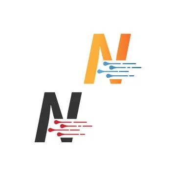 Letter  N simple  tech logo with circuit lines style icon Stock Illustration