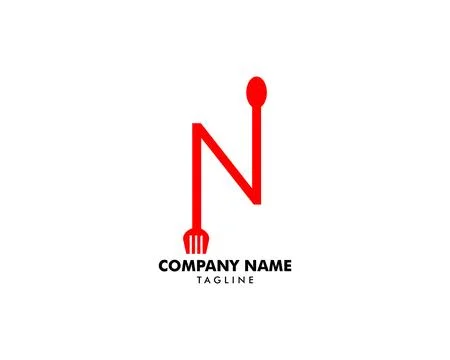 Letter N with Spoon and Fork Logo, Cutlery Logo Stock Illustration