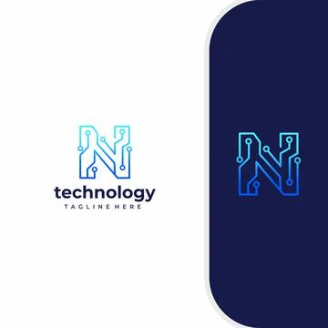 Letter N Technology, Line Dot Connection Logo Stock Illustration