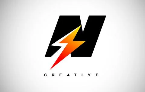 Letter N Thunderbolt Logo Concept with Black Letter and Orange Yellow Thunder Illustrazione stock