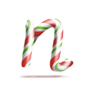 Letter N Vector. 3D Realistic Candy Cane Alphabet Symbol In Christmas Colours Stock Illustration