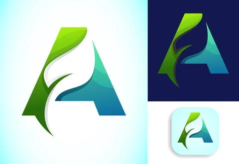 Letter A with negative space leaf logo vector template. Gradient logo design 스톡 일러스트