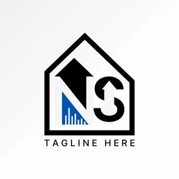 Letter NS font up arrow negative space line graph home development start up Stock Illustration