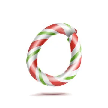 Letter O . 3D Realistic Candy Cane Alphabet Symbol In Christmas Colours. New Stock Illustration