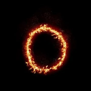 Letter O burning in fire, digital art isolated on black background, a letter Stock Illustration
