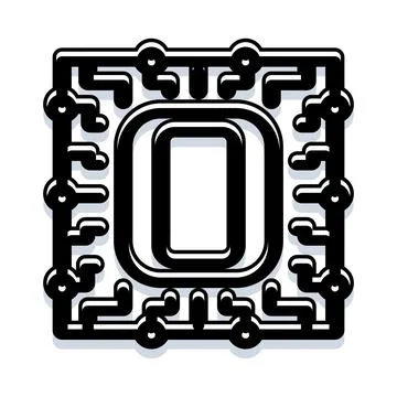 Letter o with circuit board elements concept 스톡 일러스트