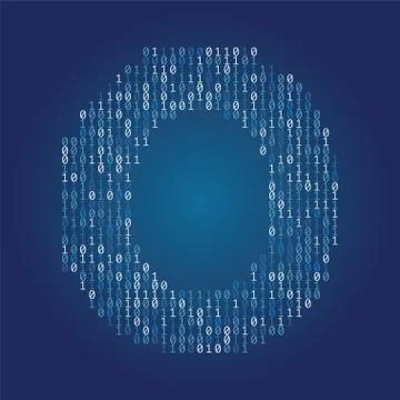 Letter O font made from binary code digits on a dark blue background Stock Illustration