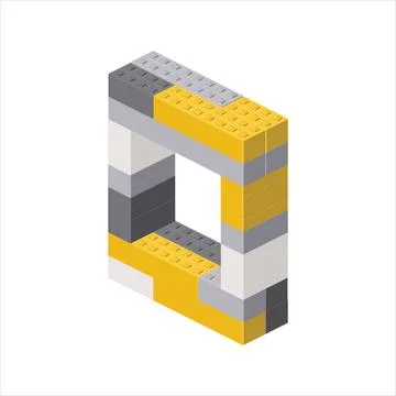 Letter O in isometric view assembled from plastic blocks. Vector Stock-Illustration