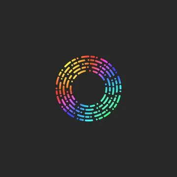 Letter O logo monogram dash and dot broken lines, bright gradient ring shape  Illustrazione stock