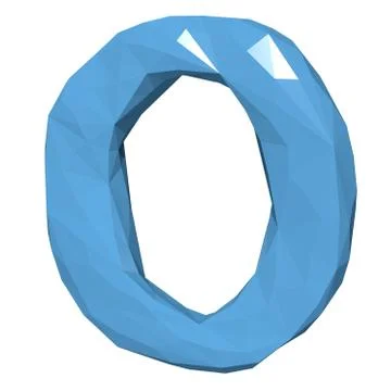 Letter O in Low Poly Style on white background.3D Rendering Stock Illustration