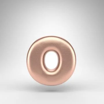 Letter O lowercase on white background. Matte copper 3D letter with shiny イラスト素材