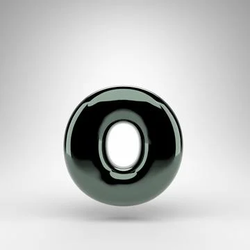 Letter O lowercase on white background. Green chrome 3D letter with glossy su 스톡 일러스트
