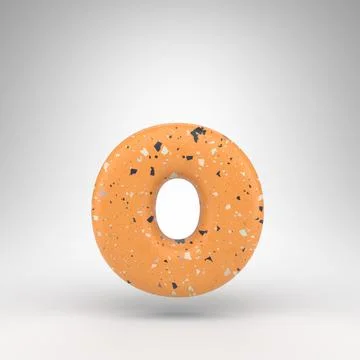 Letter O lowercase on white background. 3D letter with orange terrazzo patter 스톡 일러스트