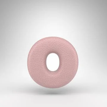 Letter O lowercase on white background. Pink leather 3D letter with skin text Ilustração Stock