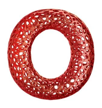 Letter O made of red plastic with abstract holes isolated on white background Stock-Illustration