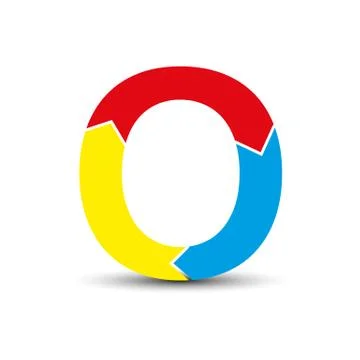 Letter O is made up of three colored arrows Stock Illustration