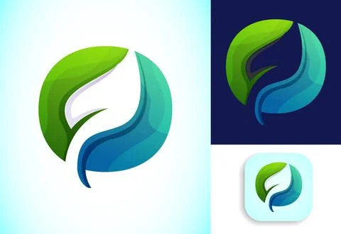 Letter O with negative space leaf logo vector template. Gradient logo design 스톡 일러스트