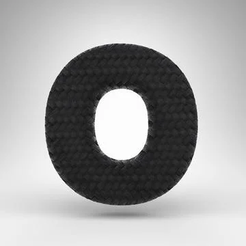 Letter O uppercase on white background. Black carbon fiber 3D letter with car Illustrazione stock