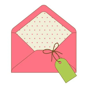 Letter in opened envelope. Romantic message with decor. Illustrazione stock