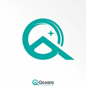 Letter or word O or Q with roof house and clear or clean graphic Stock Illustration