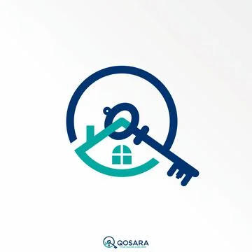 Letter or word O or Q with roof house and home key graphic Stock Illustration