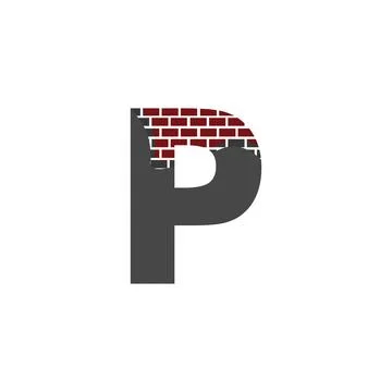 Letter P with Brick Wall logo vector design building company Illustrazione stock