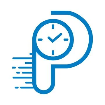 Letter P Clock Logo Design with Fast Time Business Symbol Stock Illustration