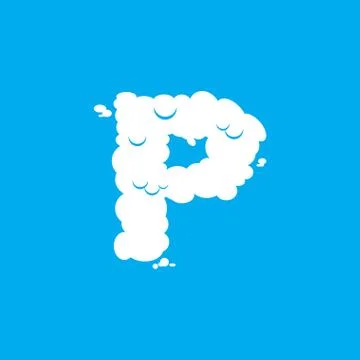 Letter P cloud font symbol. White Alphabet sign on blue sky Illustration