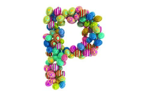 Letter P from colored Easter eggs, 3D rendering Stock Illustration