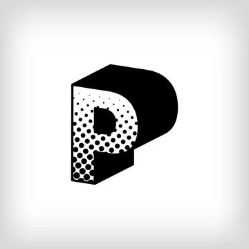 Letter P with creative shadow, pop art dot design alphabet sign. Stock Illustration