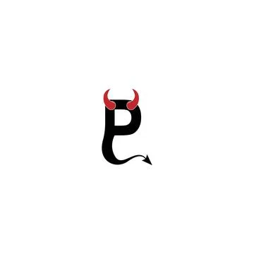 Letter P with devil's horns and tail icon logo design vector 스톡 일러스트