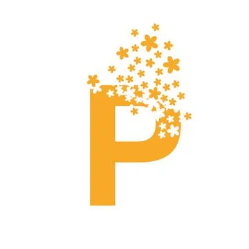 The letter P dissolves into a cloud of flowers Stock Illustration