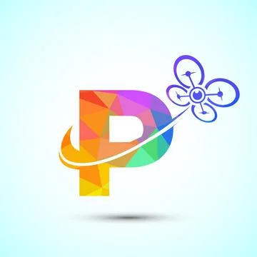 Letter P drone logo design vector template. Drone technology logo sign low .. Stock Illustration