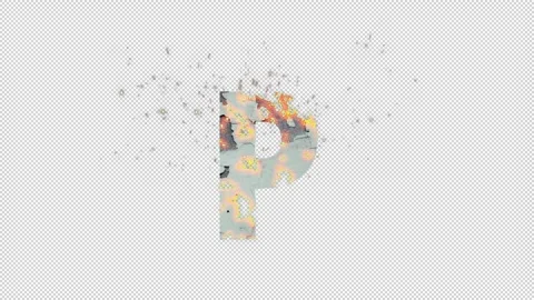 Letter P from fire and ash with alpha channel, alphabet Stock Footage 266406089