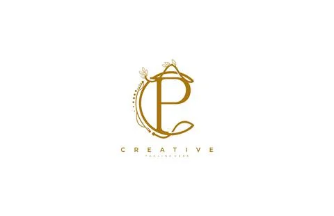 Letter P Floral Monogram Rounded Ornate Elegant Logo Design Stock Illustration