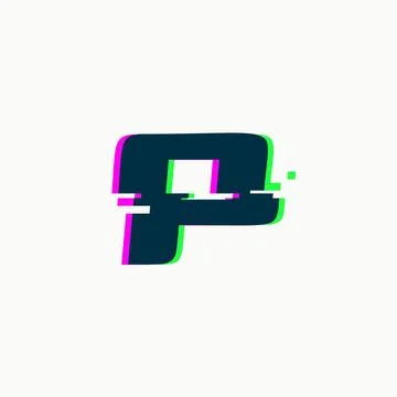 Letter P. Glitch font, vector isolated abstract symbol with digital noise Stock Illustration