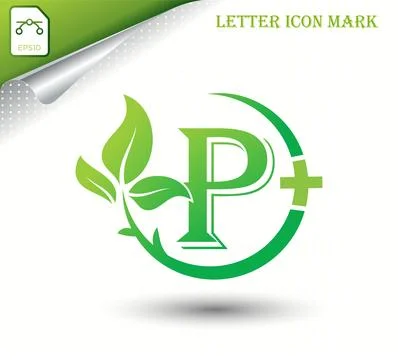 Letter P with green leaf vector template Stock Illustration